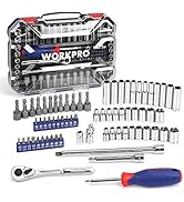 WORKPRO Socket Set, 70-Piece 1/4" Drive Socket Set with Quick-Release Ratchet, Metric and SAE for...