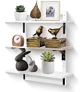 Wodhels 24-Inch Floating Shelves for Wall,3-Tier Wooden Wall Mounted Kitchen Shelves with Foldabl...