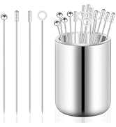 Cocktail Picks 16Pcs Stainless Steel Martini Picks Reusable Drink Stick with Storage Cup Appetize...