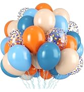 Blue and Orange Balloons, 12 Inch Orange Light Blue Nude Apricot Confetti Balloons for Boys Party...