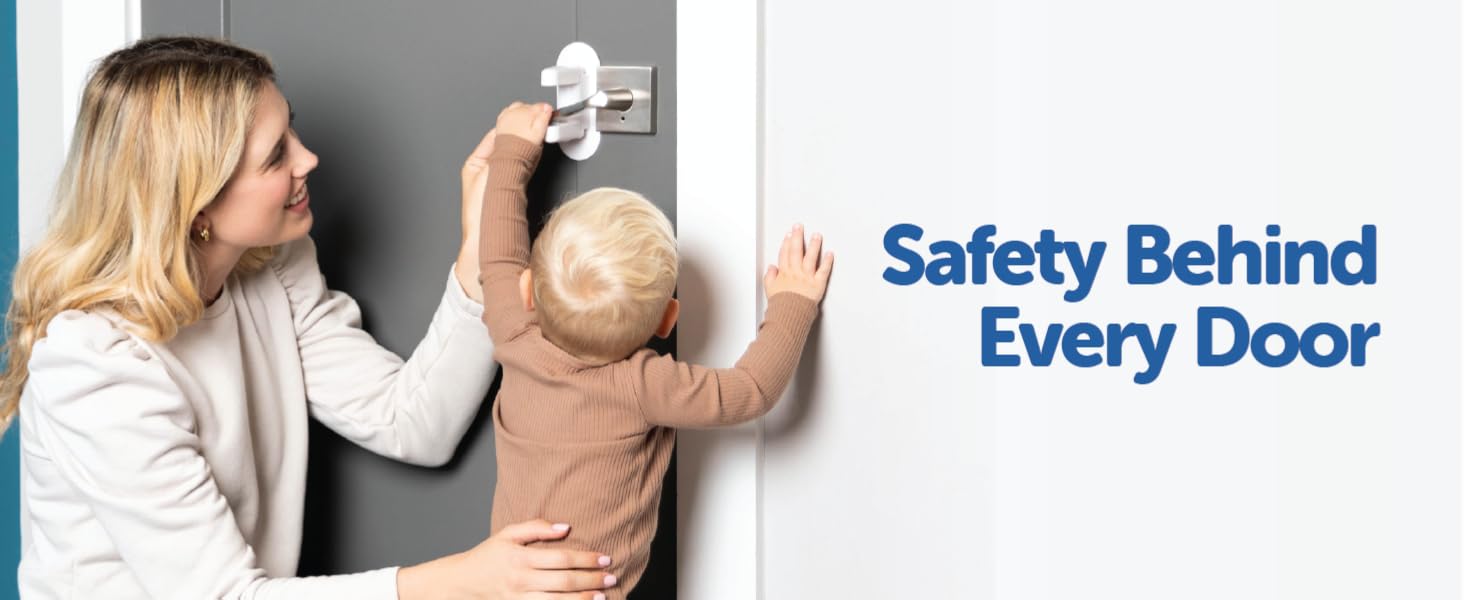 Joolbaby Door Handle Lever being used to prevent child from door being opened by child.