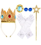 ACO-UINT 5 PCS Princess Crown Accessories, Princess Crown/Earrings/Gloves/Brooch/Wand Dress up fo...