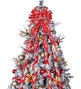Christmas Tree Topper Wreath Bow Large Christmas Bow Tree Topper 52"x13" Red Velvet Fabric with C...
