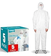 FURWEY Hazmat Suits 5 Pack Disposable Coveralls, with Elastic Wrists, Ankles and Hood, Available ...