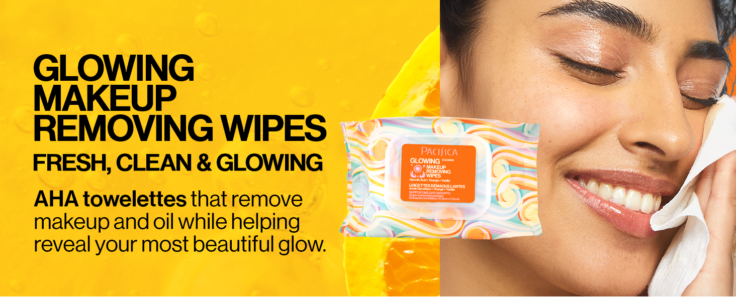 makeup remover glowing glycolic acid orange vanilla wipes aha exfoliating facial cleansing eye
