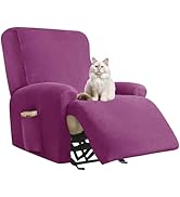 Deisy Dee 4-Piece, 1 Seat Recliner Cover, Soft Velvet Recliner Chair Covers- Stay-in-Place Slipco...