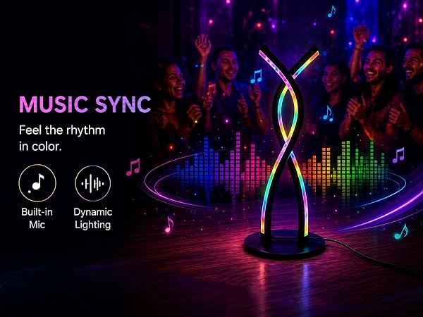 RGB lamp with smart music sync, built-in mic reacts to your party beats.
