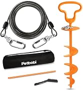 Petbobi Heavy Duty Dog Tie Out Cable and Stake - 20FT Steel Wire Dog Leads for Large Dogs Up to 3...