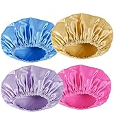 AmazerBathShower Cap, 4 PCS Shower Caps for Women Reusable Waterproof, Double Layers Hair Cap for...