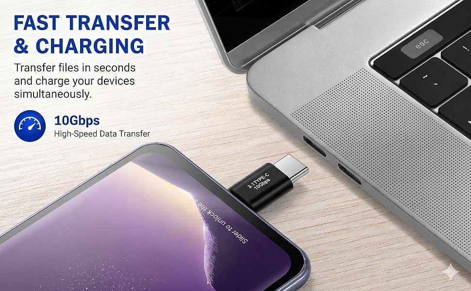 10Gbps Type-C 3.1 adapter for fast data transfer and simultaneous charging