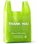 YoYoRain 100 Pack “Thank You” T-Shirt Bags – Green Plastic Shopping Bags with Handles, for Retail...
