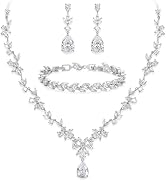 BriLove Gorgeous Wedding Jewelry Set for Women Bridal Cubic Zirconia Marquise Teardrop Leaf Clust...