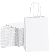 SHOPDAY White Paper Gift Bgas, Small Kraft Paper Bags with Handles Bulk 5.25x3.75x8 100 Pack, Rec...