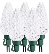 Brizled C9 Christmas Lights Cool White 16FT 25 LED Faceted Outdoor Christmas Lights Connectable X...