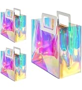 VUOJUR 3pcs Holographic Small Gift Bag 8.3x8x4'' Clear Reusable Birthday Gift Bag for Women Girls...