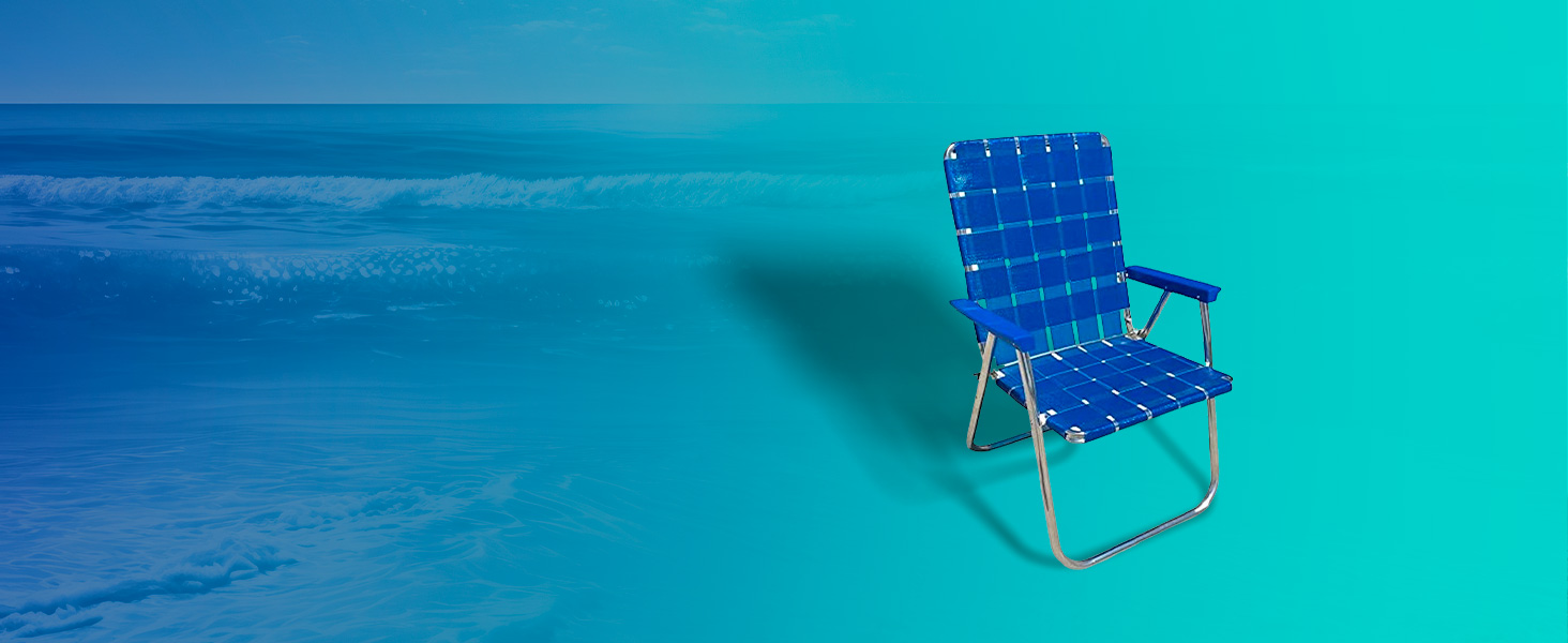 Blue wave chair with blue arms.