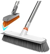 Heavy Duty Floor Scrub Brush and Grout Cleaner Set with Long Handle & Wide Floor Brush with Stiff...