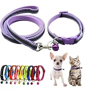 Purple Kitten Collar with Bell Leash Set, Reflective Small Dog Collars Soft Adjustable for XXS XS...