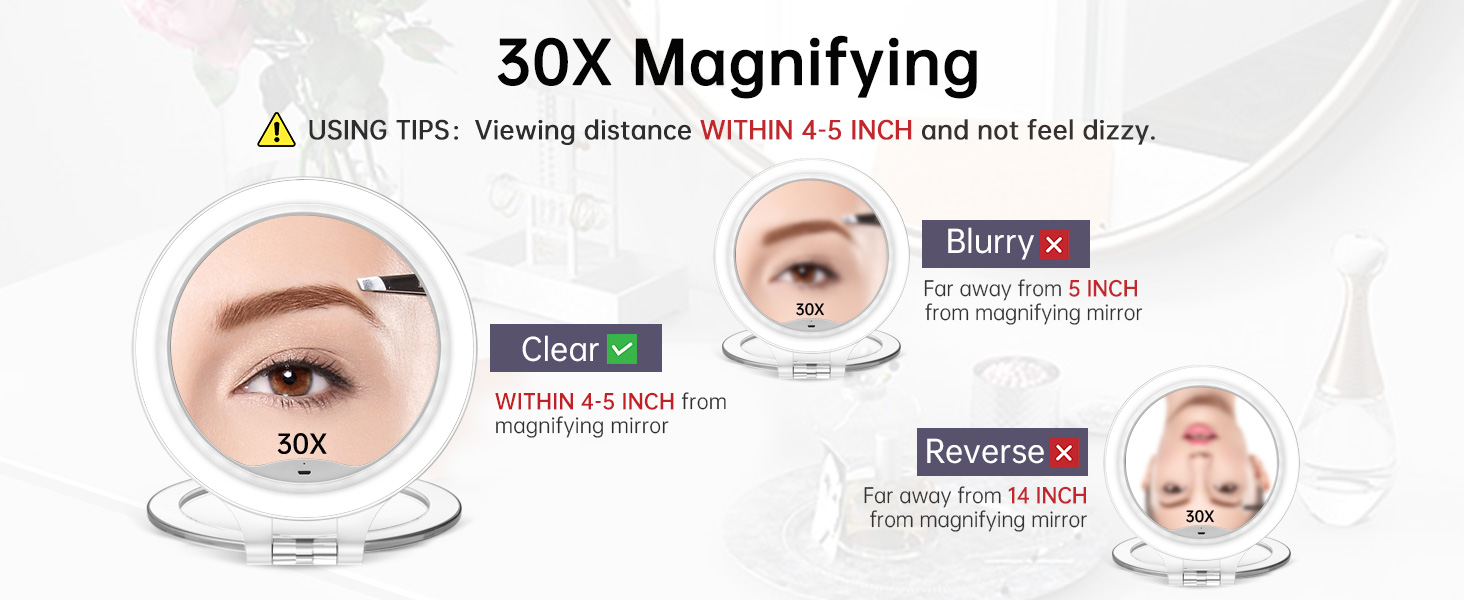 Magnifying Mirror 30X 1X Double Sided Magnification Makeup Vanity Mirror