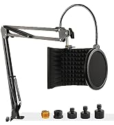 Microphone Isolation Shield with Mic Stand and Pop Filter, Foldable Sound Shield for Most Condens...