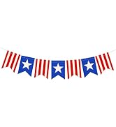 Patriotic Burlap Star and Stripes Banner Garland, Pre-Strung Red White Blue USA Flag Pennant for ...