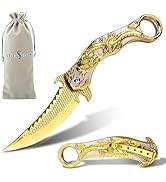 Vividstill Pocket Knife for Men, Cool Folding Knife With 3D Golden Dragon Relief, Great Gift Edc ...