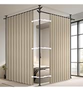 100% Blackout Room Divider Curtains Sets Beige W100 x L96 in,2 Panels Curtain Rods No Drilling Ad...
