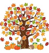 Whaline 104Pcs Fall Maple Leaves Tree Cutouts Autumn Bulletin Board Decoration Pumpkin Squirrel C...