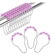 Amazer Pink Shower Curtain Hooks, Decorative Shower Curtain Hooks Smooth Glide, Shower Curtain Ri...