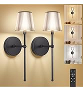 Kimjo Battery Operated Wall Sconce Set of 2, Black Rechargeable Wireless Wall Sconces Lights with...