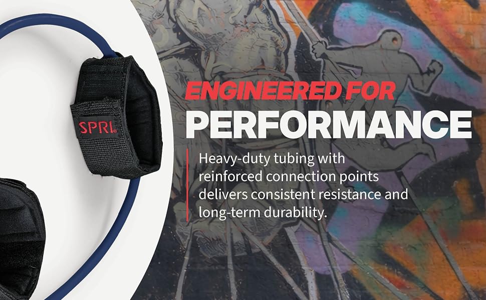 SPRI Xercuff resistance band with ankle cuffs showing durable tubing and reinforced design