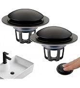 Pop Up Bathroom Sink Stopper,2 Pack Matte Black Sink Drain Stopper with Hair Catcher and Strainer...