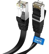 Ercielook CAT8 Ethernet Cable 30 ft High Speed, Shielded Flat Internet Cable, Weatherproof S/FTP ...