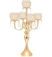 Kehail 5 Arm Gold Candle Holder 22.5 Inch Tall Crystal with Pendant, Romantic Home Decor Elegant ...