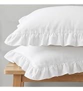 Q&J Fabric Co. 2 Pack King White Pillow Cases Luxury 600 TC 100% Washed Cotton White Ruffled Pill...