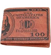 Jizlan Brown Mens US $100 Dollar Bill Leather Bifold Card Holder Wallet Handbag Purse Leather Cre...