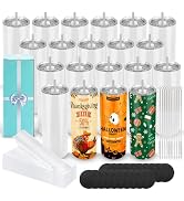 20 Pack Sublimation Tumblers 20 oz Bulk Skinny Straight Flat Bottom Blank Tumbler Cups with Indiv...