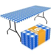 Smiry Picnic Table Cloth 6 Pack, Waterproof Elastic Fitted Tablecloths for 6FT Rectangle Tables, ...