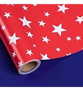 LeZakaa Reversible Independence Day Wrapping Paper Roll, Stars in Red & Navy Blue Patriotic Desig...