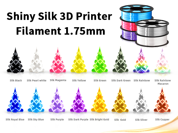 Metallic Silk PLA Filament 1.75mm, High Gloss Shiny Finish, Professional 3D Printing Material, 1kg