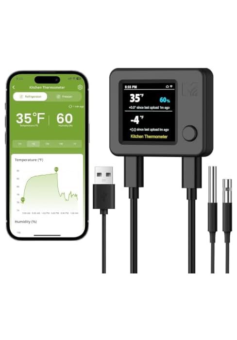 MOCREO WiFi Fridge Thermometer Hygrometer, Dual Probe, Remote Freeze Alerts | One temp humidity p...