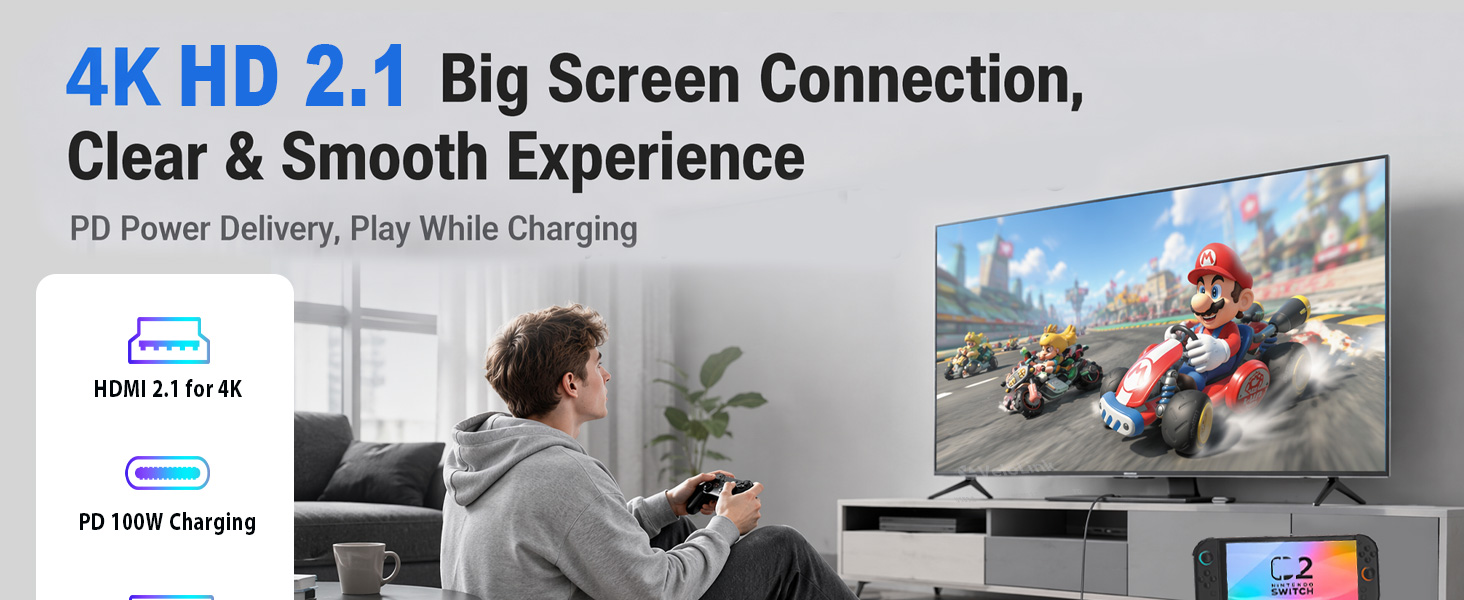 Switch 2 Dock HDMI2.1 Compatible for Nintendo Switch 2 Usbc to HDMI Adapter 4k120Hz