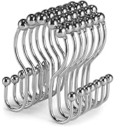 Goowin Shower Curtain Hooks, 12 Pcs Shower Curtain Rings, Stainless Steel Chrome Shower Curtain H...