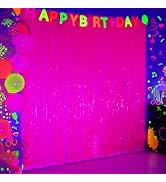 Mega-L Glow in The Dark Party Supplies, 2 Pack Neon Party Decorations 3.3 x 6.6 ft Fluorescent Ma...
