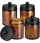 Amolliar Amber Glass Qtip Holder, Apothecary Jars with Matte Black Metal Lid & Stickers-Bathroom ...