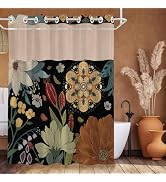 CTOTSYC No Hook Shower Curtain and Liner Set, Black Boho Floral Shower Curtains for Bathroom, Mod...