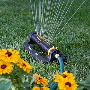 Melnor Oscillating Sprinkler watering a lawn
