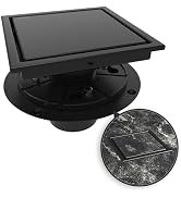 WEBANG 6 Inch Shower Square Drain Black Floor Drain with Flange Reversible 2-in-1 Cover Tile Inse...