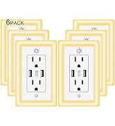 USB Wall Outlet, 15A Duplex Receptacle with Dual USB Ports (5V/4.2A) and Dusk-to-Dawn Sensor Nigh...