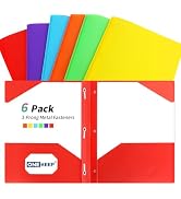 ONEKEEP 6 Pack Plastic Folders with Pockets & Prongs, Assorted Colors – Durable 3-Prong 2-Pocket ...